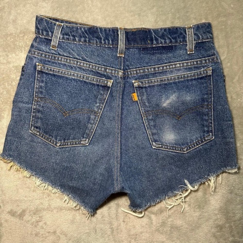 Levis 575 Jean Shorts Women Size 29Wx3L Orange Tab High Waist Cut Off Dark Denim
